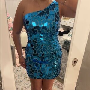 Blue Sequin Mini Dress